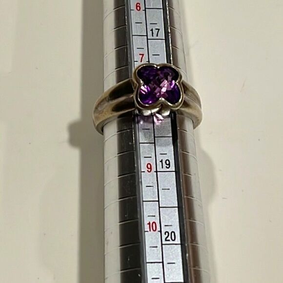 Amethyst and Silver flower Shaped Checkerboard Cut Vintage SZ 8 - Picture 7 of 10